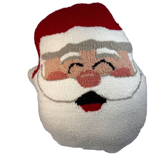 Vintage 18" LARGE Laughing SANTA CLAUS Head Shaped Needlepoint Christmas Pillow - Picture 2 of 7